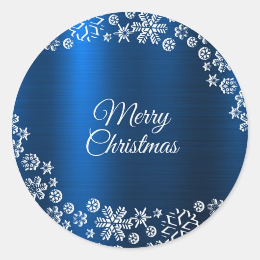 Christmas Party White Snowflakes Nave Blue Ronde Sticker (Voorkant)
