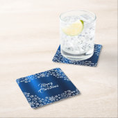 Christmas Party White Snowflakes Navy Blue Kartonnen Onderzetters (Insitu)