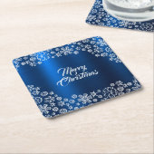 Christmas Party White Snowflakes Navy Blue Kartonnen Onderzetters (Schuin)