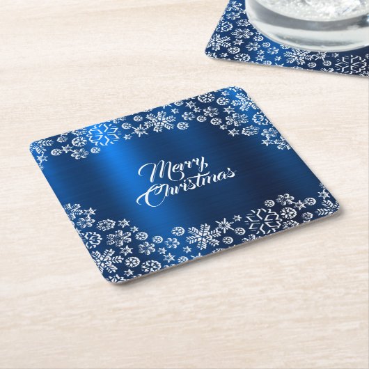 Christmas Party White Snowflakes Navy Blue Kartonnen Onderzetters (Schuin)