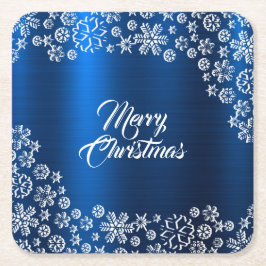 Christmas Party White Snowflakes Navy Blue Kartonnen Onderzetters