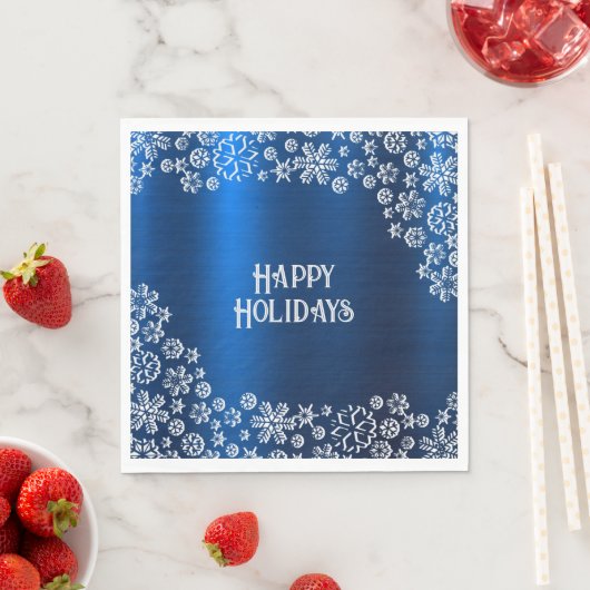 Christmas Party White Snowflakes Navy Blue Servet (Insitu)