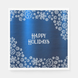 Christmas Party White Snowflakes Navy Blue Servet