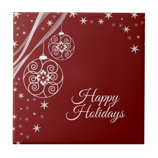 Christmas Party White Stars Red Elegant Tegeltje (Voorkant)