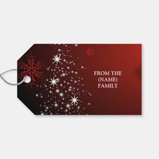Christmas Party White Stars Tree Red Snowflakes Cadeaulabel (Achterkant Horizontaal)