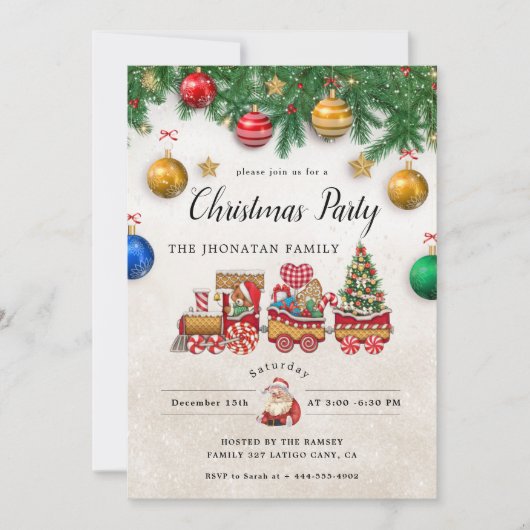 Christmas Party Winter Botanical Invitation Kaart (Voorkant)
