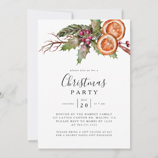 Christmas Party Winter Botanical Invitation Kaart (Voorkant)