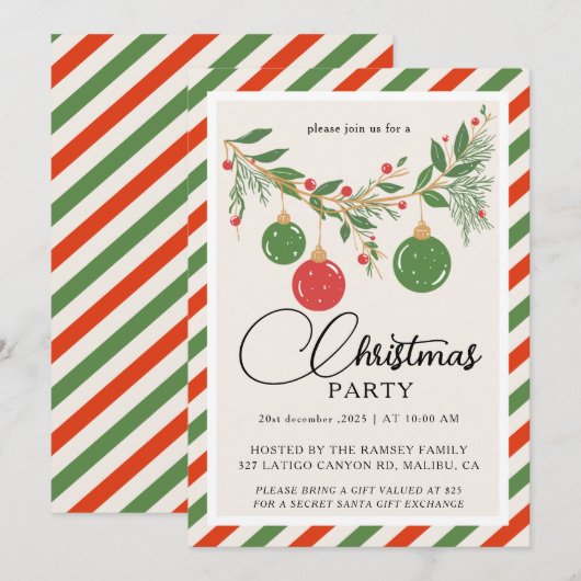 Christmas Party Winter Botanical Kaart (Voorkant / Achterkant)