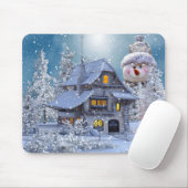 Christmas Party Winter White Snowman Blue Muismat (Met muis)