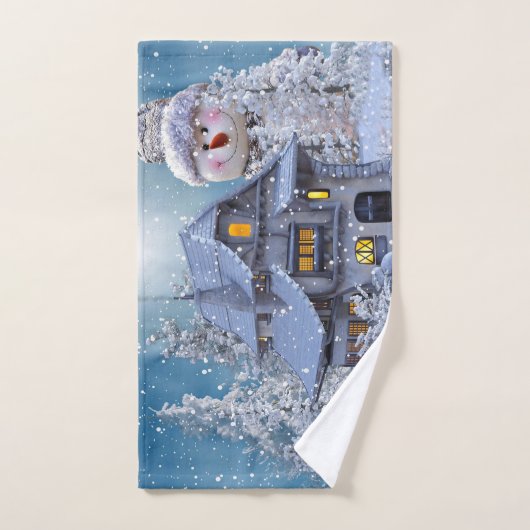Christmas Party Winter White Snowman Blue Rustic Bad Handdoek (Handdoek)
