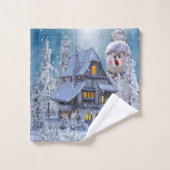 Christmas Party Winter White Snowman Blue Rustic Bad Handdoek (Wasdoekje)