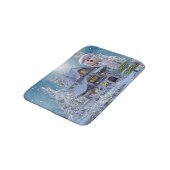 Christmas Party Winter White Snowman Blue Rustic Badmat (Gekanteld)