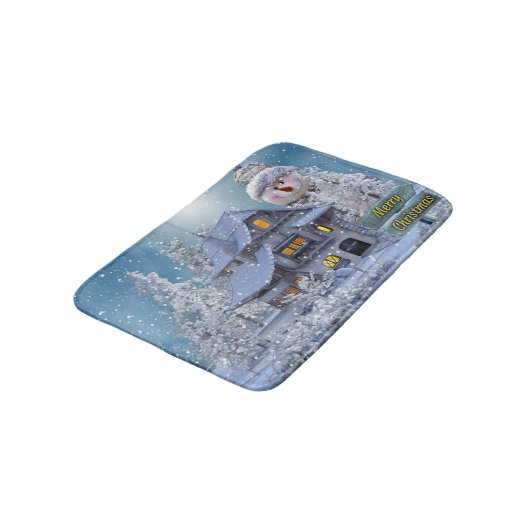 Christmas Party Winter White Snowman Blue Rustic Badmat (Gekanteld)