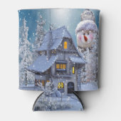 Christmas Party Winter White Snowman Blue Rustic Blikjeskoeler (Voorkant)