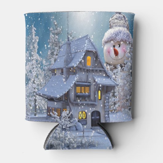 Christmas Party Winter White Snowman Blue Rustic Blikjeskoeler (Voorkant)