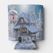 Christmas Party Winter White Snowman Blue Rustic Blikjeskoeler (Achterkant)