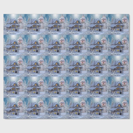 Christmas Party Winter White Snowman Blue Rustic Cadeaupapier (Vlak)