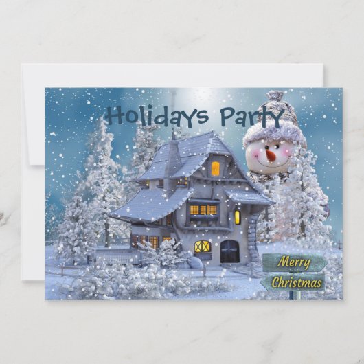 Christmas Party Winter White Snowman Blue Rustic Kaart (Voorkant)
