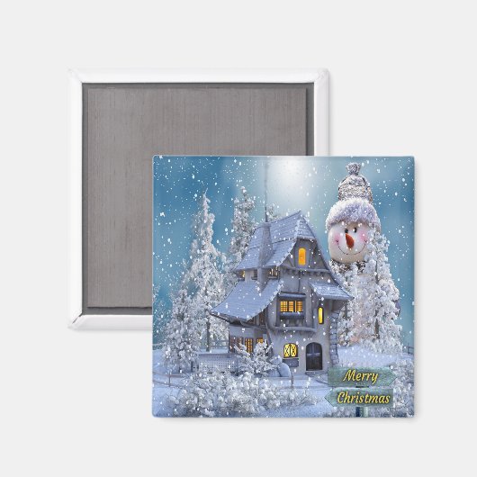Christmas Party Winter White Snowman Blue Rustic Magneet (Voorkant / Achterkant)