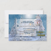 Christmas Party Winter White Snowman Blue Rustic RSVP Kaartje (Achterkant)