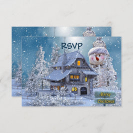 Christmas Party Winter White Snowman Blue Rustic RSVP Kaartje