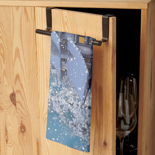 Christmas Party Winter White Snowman Blue Rustic Theedoek (Derde Gevouwen)