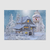 Christmas Party Winter White Snowman Blue Rustic Tissuepapier (Voorkant)