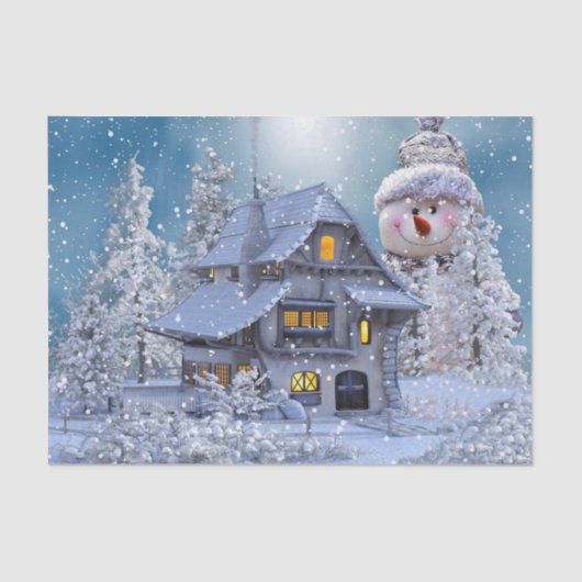 Christmas Party Winter White Snowman Blue Rustic Tissuepapier (Voorkant)