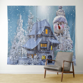 Christmas Party Winter White Snowman Blue Rustic Wandkleed