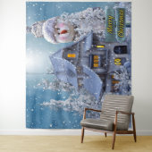 Christmas Party Winter White Snowman Blue Rustic Wandkleed (In situ)