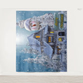 Christmas Party Winter White Snowman Blue Rustic Wandkleed (Voorkant)
