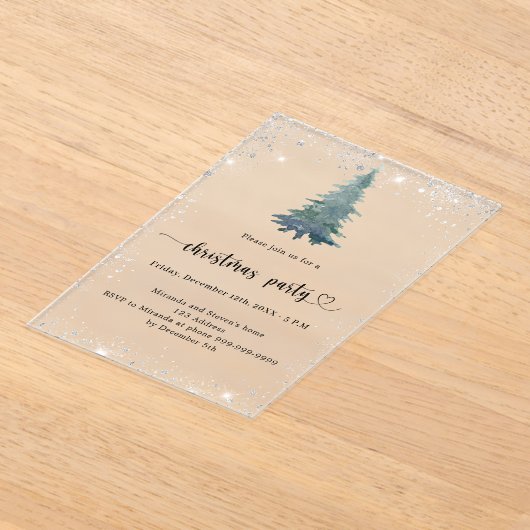 Christmas Party zilveren sneeuwboom bevroren Acryl Uitnodigingen (Laagn)