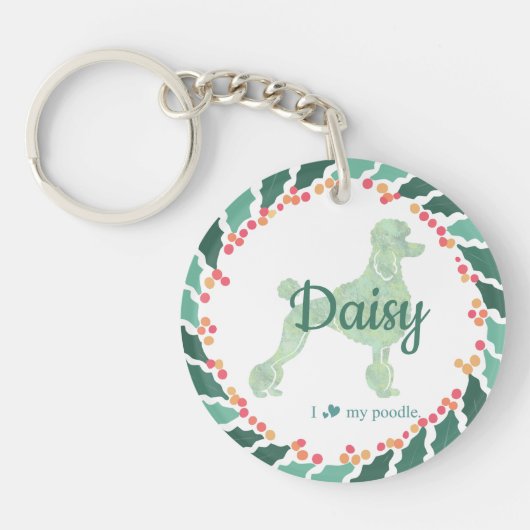 Christmas pastel Mint poodle keychain Custom Photo (Voorkant)