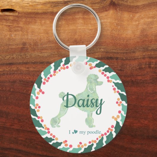 Christmas pastel pink poodle keychain Custom Photo (Voorkant)