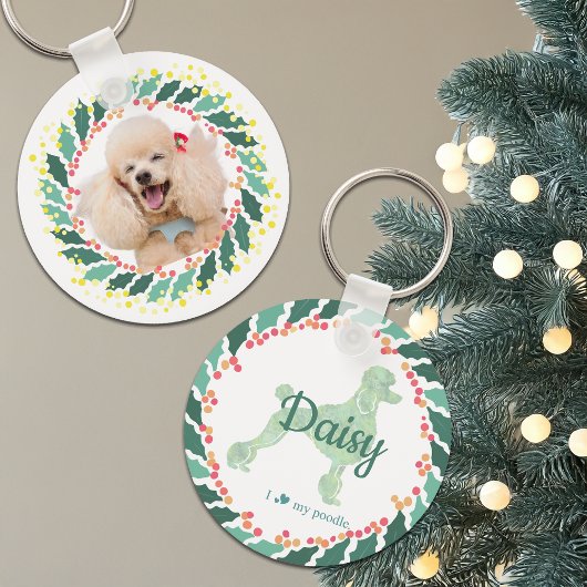 Christmas pastel pink poodle keychain Custom Photo