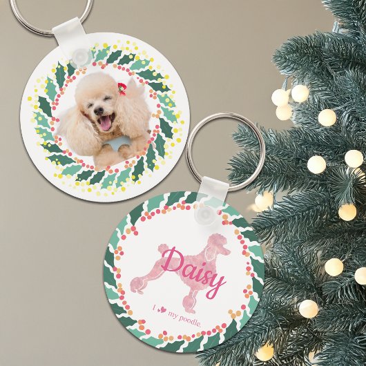 Christmas pastel pink poodle keychain Custom Photo
