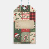 Christmas Patchwork Candy Cane Gift Label Cadeaulabel (Voorkant)
