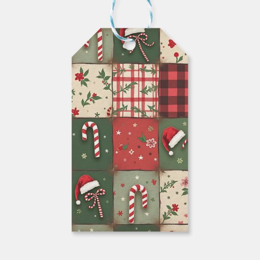 Christmas Patchwork Candy Cane Gift Label Cadeaulabel (Achterkant)