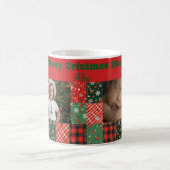 Christmas patchwork green red two photo coffee mug koffiemok (Center)