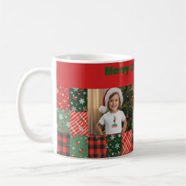 Christmas patchwork green red two photo coffee mug koffiemok