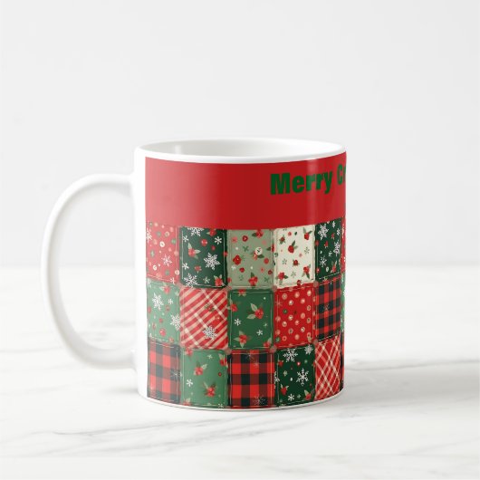 Christmas patchwork pattern green red koffiemok (Links)