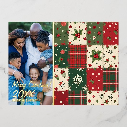 Christmas patchwork pattern photo folie feestdagen briefkaart (Voorkant)