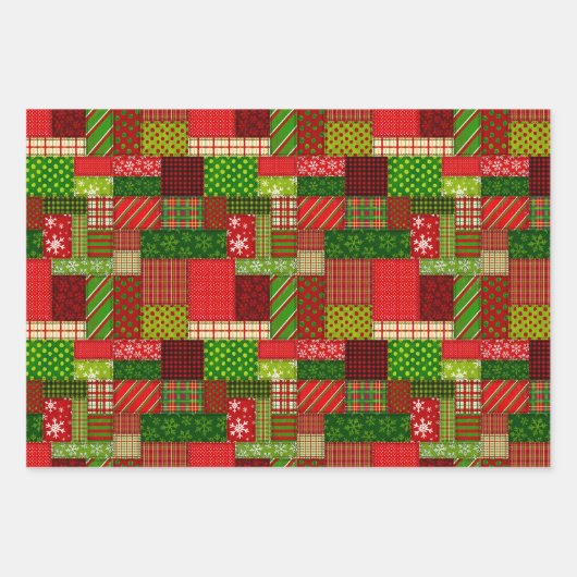 Christmas Patchwork Quilt Wrapping Paper Sheets (Voorkant)