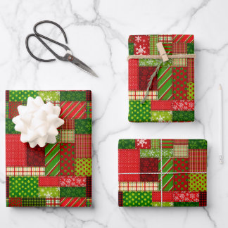 Christmas Patchwork Quilt Wrapping Paper Sheets 