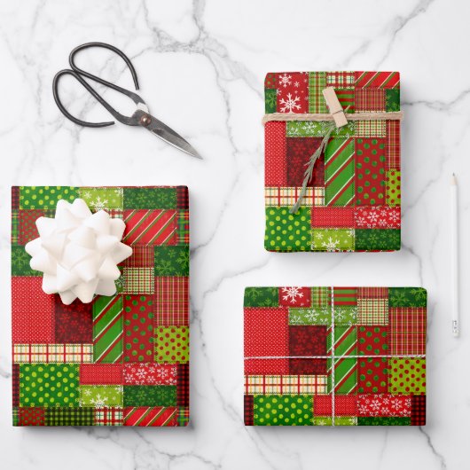 Christmas Patchwork Quilt Wrapping Paper Sheets (Voorkant)