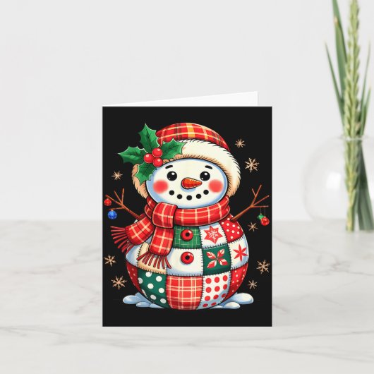 Christmas Patchwork Snowman - Quilted Holiday Aest Kaart (Voorkant)