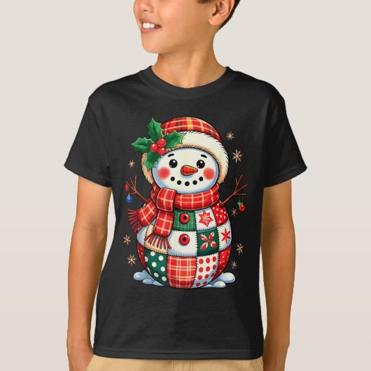 Christmas Patchwork Snowman - Quilted Holiday Aest T-shirt (Voorkant)