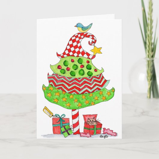 Christmas - Patchwork Tree Folded Holiday Card Feestdagen Kaart (Voorkant)