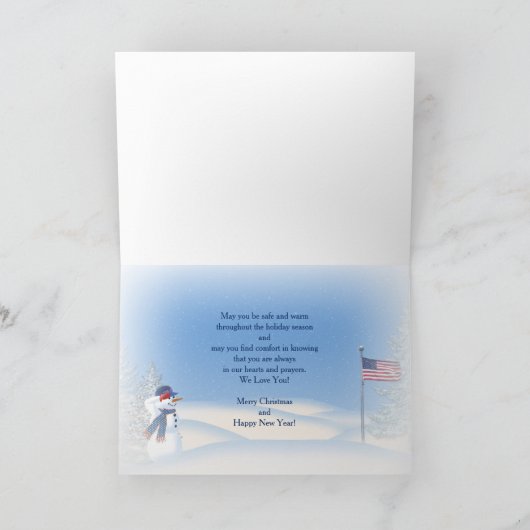 Christmas - Patriotic - Grandson -Snowman/Saluting Feestdagen Kaart (Binnen)