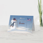 Christmas - Patriotic - Grandson -Snowman/Saluting Feestdagen Kaart<br><div class="desc">Christmas Card greeting for that special person serving in our military.  It is sure to put a smile on their face:  Vailable image for: geluid,  daughter,  sweetheart,  grandson,  granddaughter,  daddy,  soldier,  niece,  nephew</div>